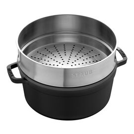 26 cm round Cast iron Cocotte with steamer black