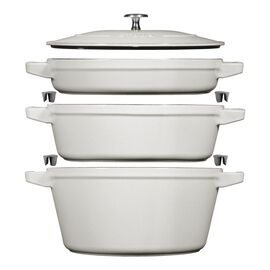 3-pcs Cast iron Pot set Stackable white truffle