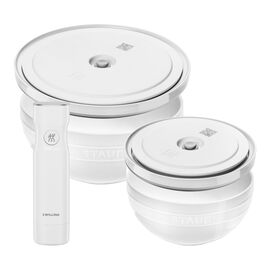 Set de bols avec pompe et couvercles sous vide, 18 cm/24 cm/5 pièces, Blanc, Céramique