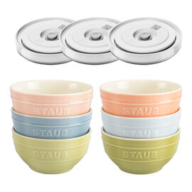 Set de bols avec couvercles sous vide, 12 cm/7 pièces, Macaron/Blanc, Céramique